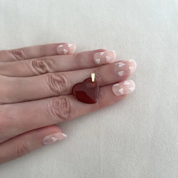 Vintage Solid 14K Yellow Gold Puffy Carnelian Floating Heart Style Charm Pendant - Picture 7 of 10